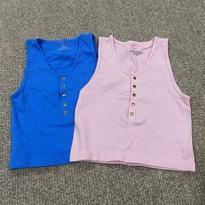 Suzette Collection Blue and Pink Buttoned Tank Tops Set